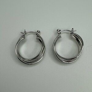 Vintage silver tone triple hoop earrings